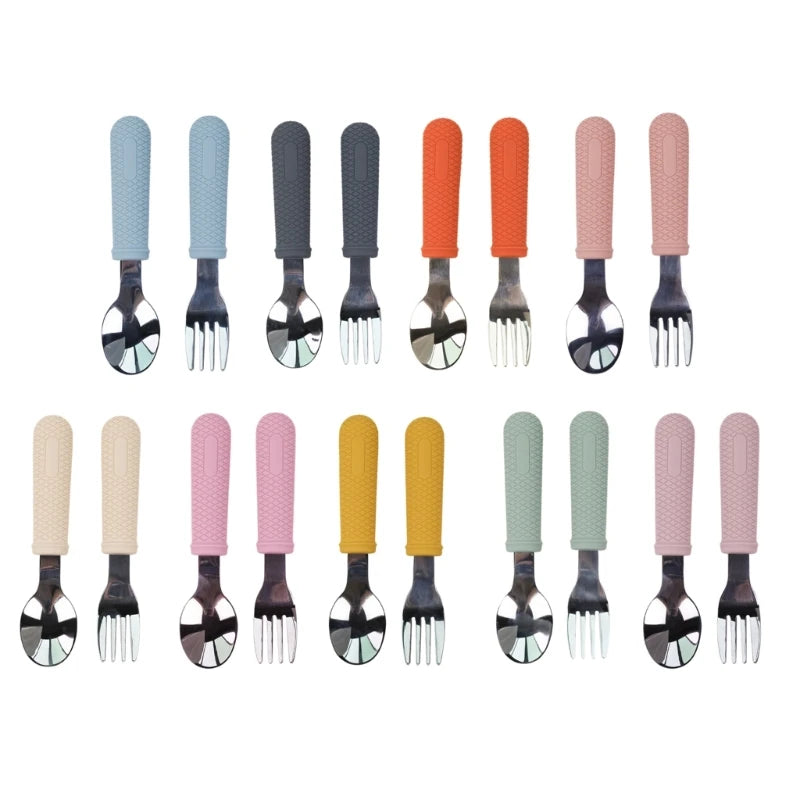2Pcs Children Safe Fork and Spoons