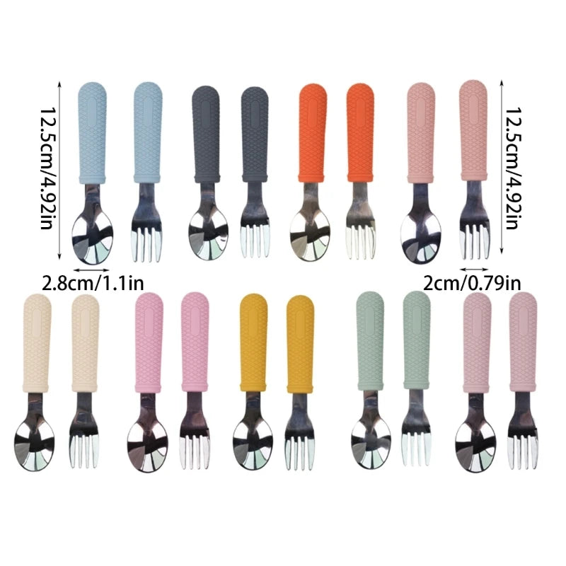 2Pcs Children Safe Fork and Spoons